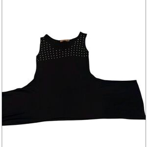 Bellini size S black tunic with silver embellishments drapey shark bit hem EUC